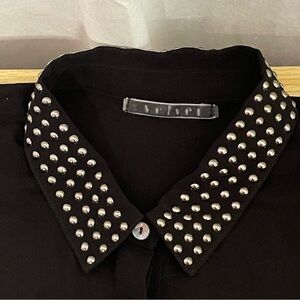 Velvet brand sheer black blouse embellished collar‎